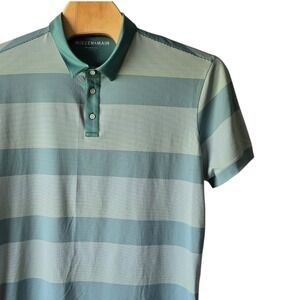 Mizzen+Main Mens XXL Trim Fit Striped Performance Polo Green Blue Shirt